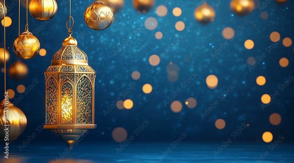 3D lantern with candle, Ramadan Islamic concept background, space for text, isolated on a blue color background, Eid Mubarak and Ramadan Kareem greetings with an Islamic lantern behind the Arabic lamp 3D lantern with candle, Ramadan Islamic concept background, space for text, isolated on a blue color background, Eid Mubarak and Ramadan Kareem greetings with an Islamic lantern behind the Arabic lamp