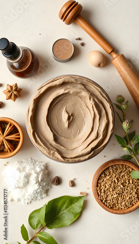 Wallpaper Mural Homemade clay facial mask. Zero waste eco friendly diy beauty products ingredients on light background, flat lay, hyperrealism, with white tones Torontodigital.ca