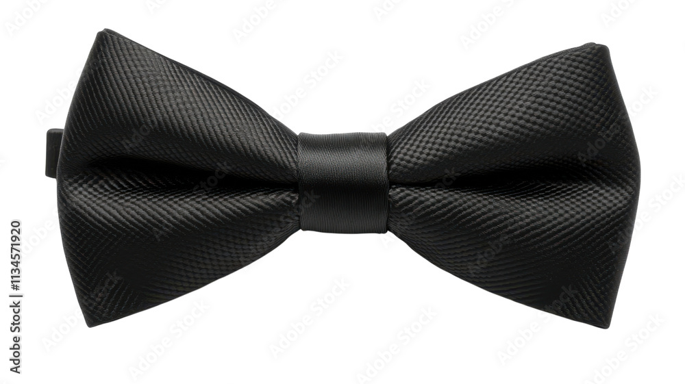 Elegantly Folded Black Bow Tie on a Crisp White Background Perfect for Formal Event Invitations and Fashion Illustrations. Elegantly Folded Black Bow Tie on a Crisp White Background Perfect for Formal Event Invitations and Fashion Illustrations.