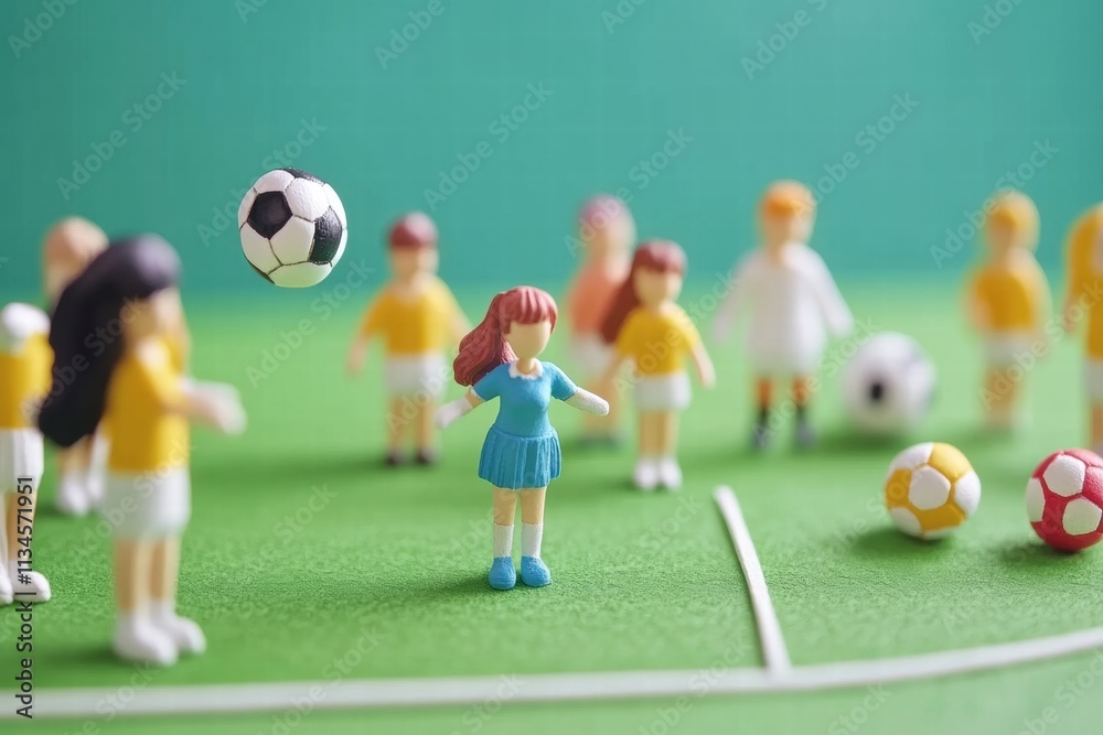 Fototapeta premium Miniature Soccer Players on a Green Field