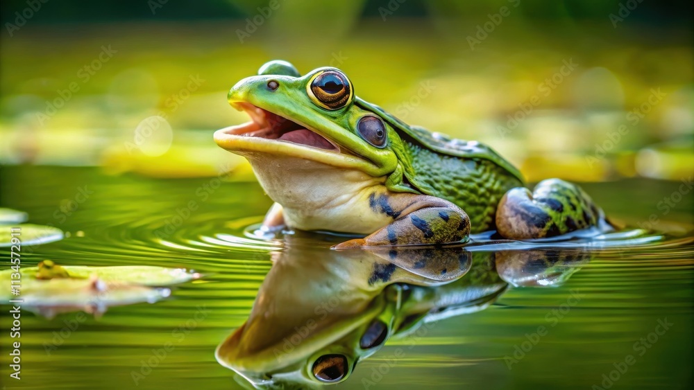 Green lake frog singing in water, frog, green, lake, singing, water, nature, wildlife, amphibian, vocal, croak Green lake frog singing in water, frog, green, lake, singing, water, nature, wildlife, amphibian, vocal, croak