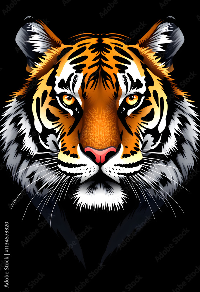 Portrait of a withe tiger with a black background, vector style, with white tones Portrait of a withe tiger with a black background, vector style, with white tones