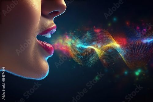 Vibrant Sound Waves Emanating from a Woman's Mouth