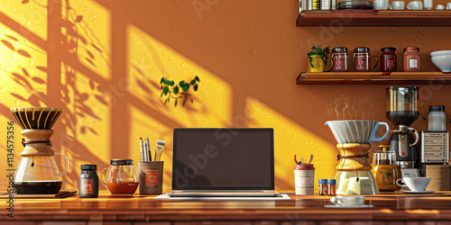 Wallpaper Mural Laptop Workspace with Coffee Brewing Apparatus and Art Supplies Torontodigital.ca