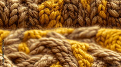 The texture of the hand-knitted fabric made of woolen threads, a variety of patterns. Background large multicolored knitting