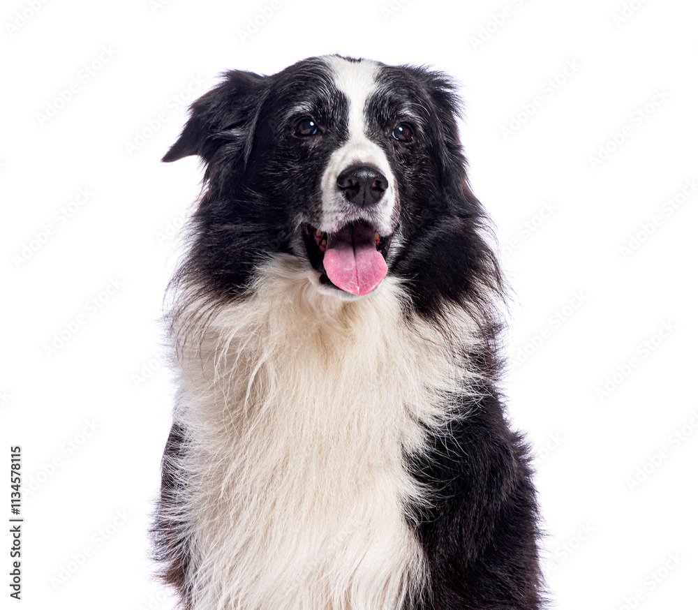 Border collie panting and looking at viewer on white background Border collie panting and looking at viewer on white background