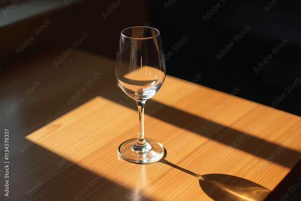 wine glass casts shadow wooden table stem visible darkened copy space wine glass casts shadow wooden table stem visible darkened copy space