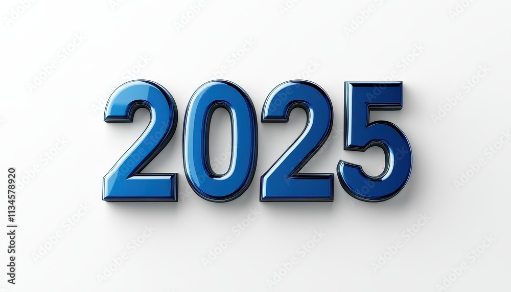 Blue Number Two Thousand Twenty Five on White Background Blue Number Two Thousand Twenty Five on White Background