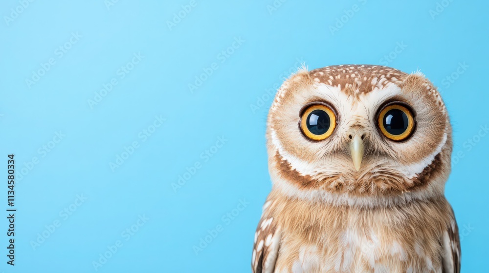 Obraz premium A brown owl with yellow eyes is staring at the camera