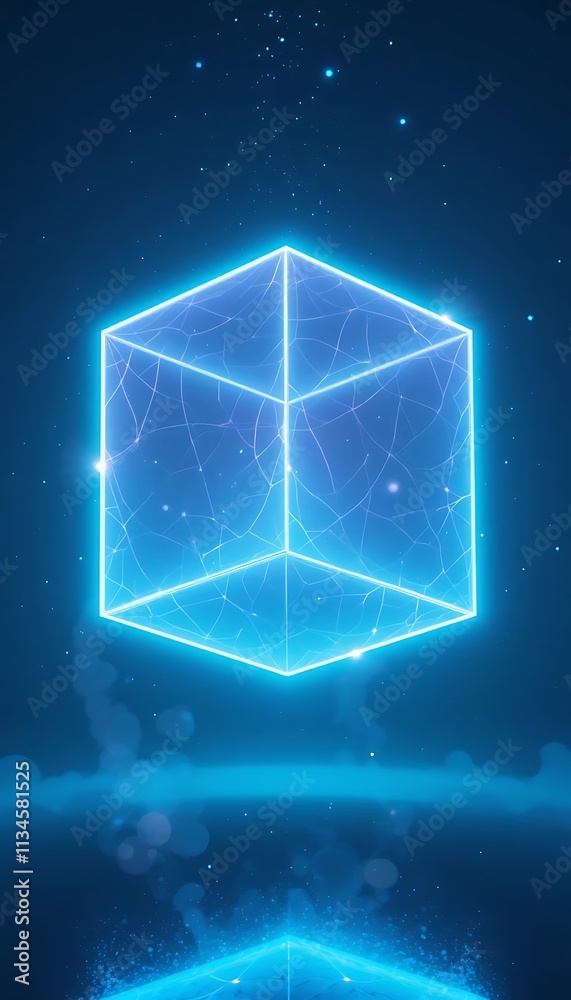 A floating cube silhouette glowing with modern gradient effects A floating cube silhouette glowing with modern gradient effects