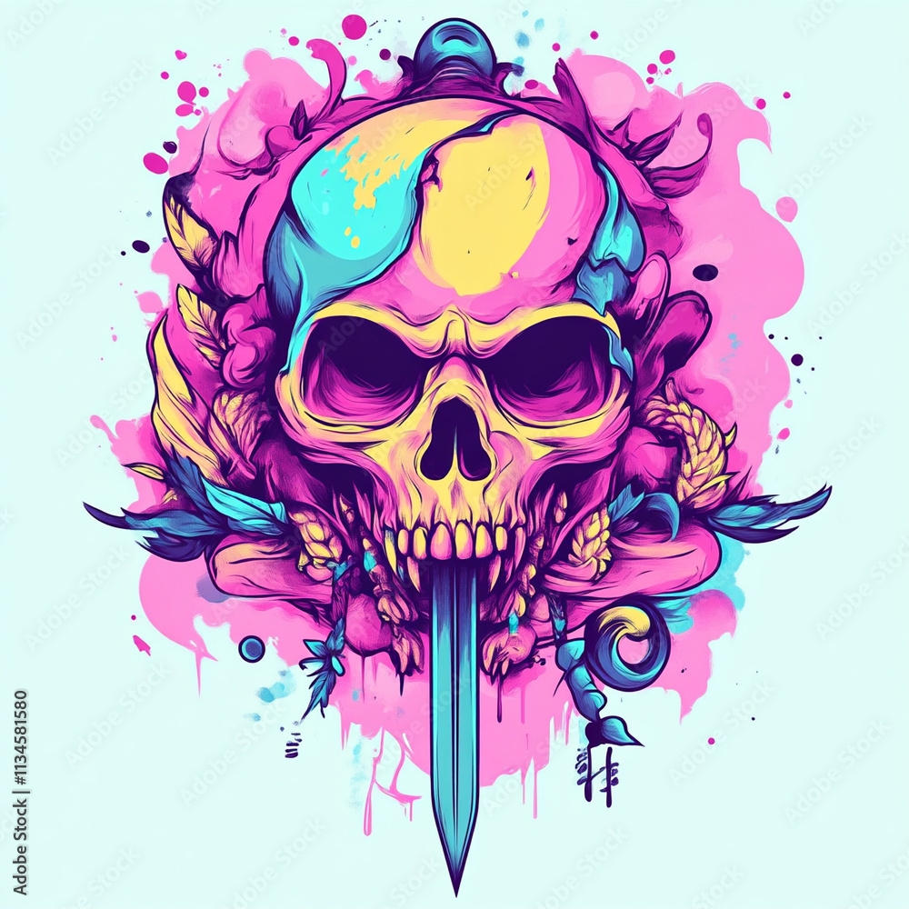 Fototapeta premium Skull and Dagger Chest anime concept full color illustration