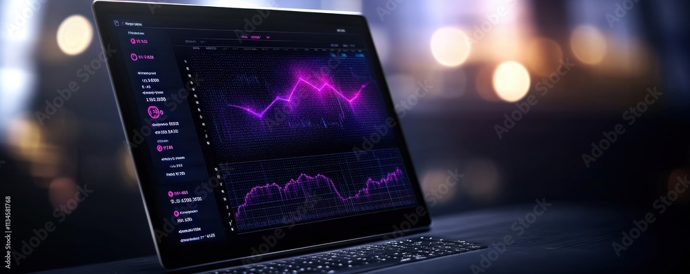 A sleek laptop displays vibrant data visualizations, showcasing colorful graphs and analytics in a modern, tech-inspired setting. A sleek laptop displays vibrant data visualizations, showcasing colorful graphs and analytics in a modern, tech-inspired setting.