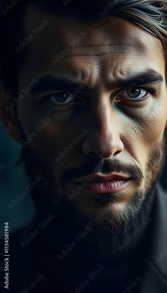 Serious man staring with confidence, elegance and beauty generated by AI, masterpiece, with white tones Serious man staring with confidence, elegance and beauty generated by AI, masterpiece, with white tones