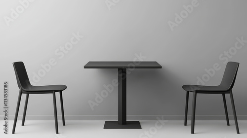 Black rectangular and square kitchen or office table. Realistic vector illustration set of plastic home or cafe furniture with empty tabletop. Stand for exhibition show or restaurant food display.