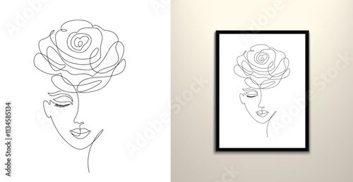 Rose head Girl drawing vector photo