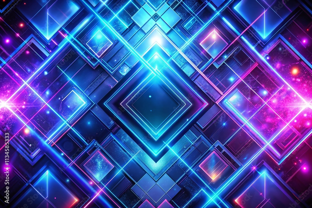 Abstract Geometric Background Featuring Blue and Purple Neon Lights with Squares for Fashion Photography and Modern Aesthetic Visuals Abstract Geometric Background Featuring Blue and Purple Neon Lights with Squares for Fashion Photography and Modern Aesthetic Visuals