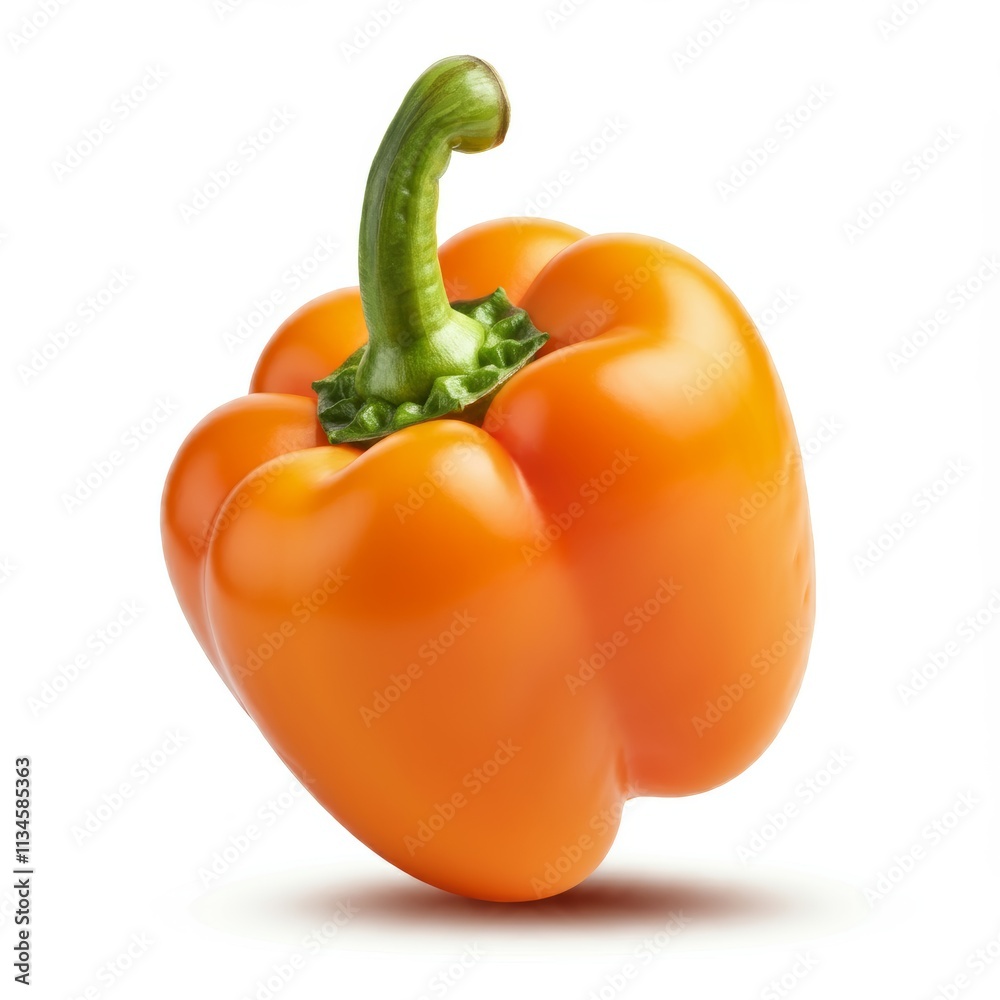 Paprika pepper falling isolated on a white background.
Paprika pepper falling isolated on a white background.