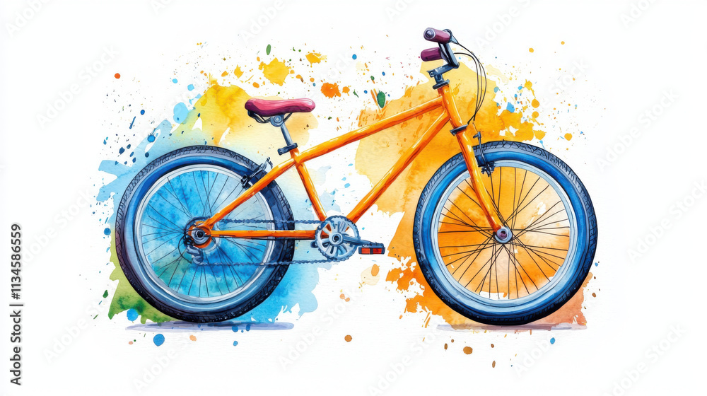 Fototapeta premium vibrant watercolor illustration of stylish bicycle with colorful splashes