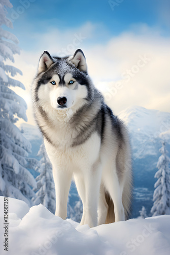 Majestic Alaskan Malamute on a Snowy Landscape: A Testament to the Haunting Beauty of Alaska's Wild