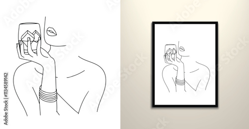 Wine glass women illustration