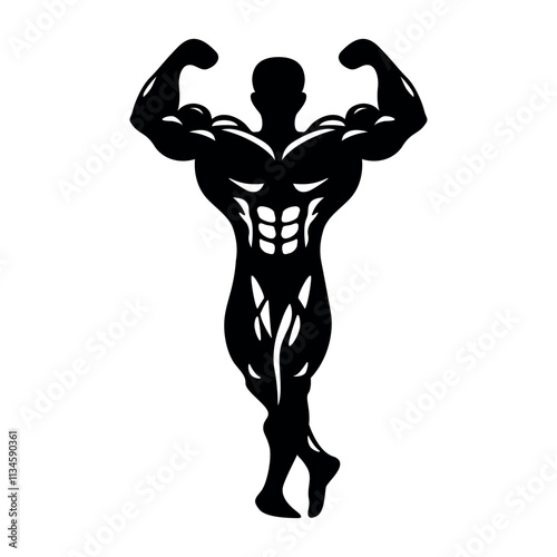 Silhouette of a bodybuilder person hitting pose.