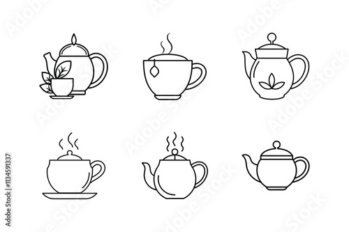tea icon line art vector illustration