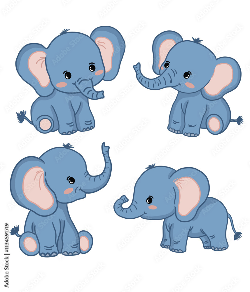blue baby elephant cute animal vector 