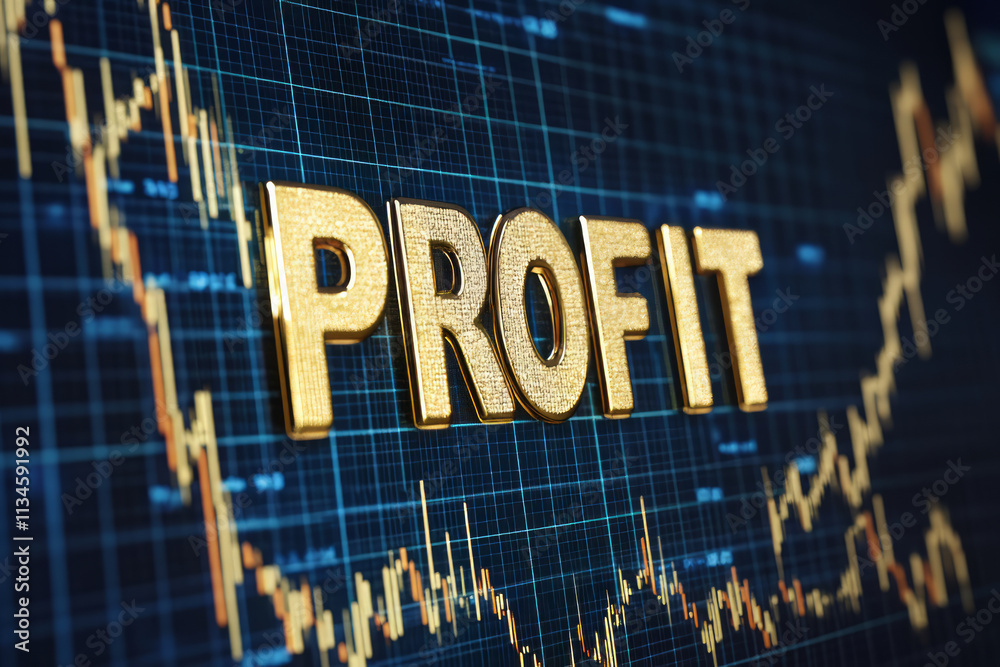 Φωτογραφία The word Profit in gold font against a backdrop of stock market chart