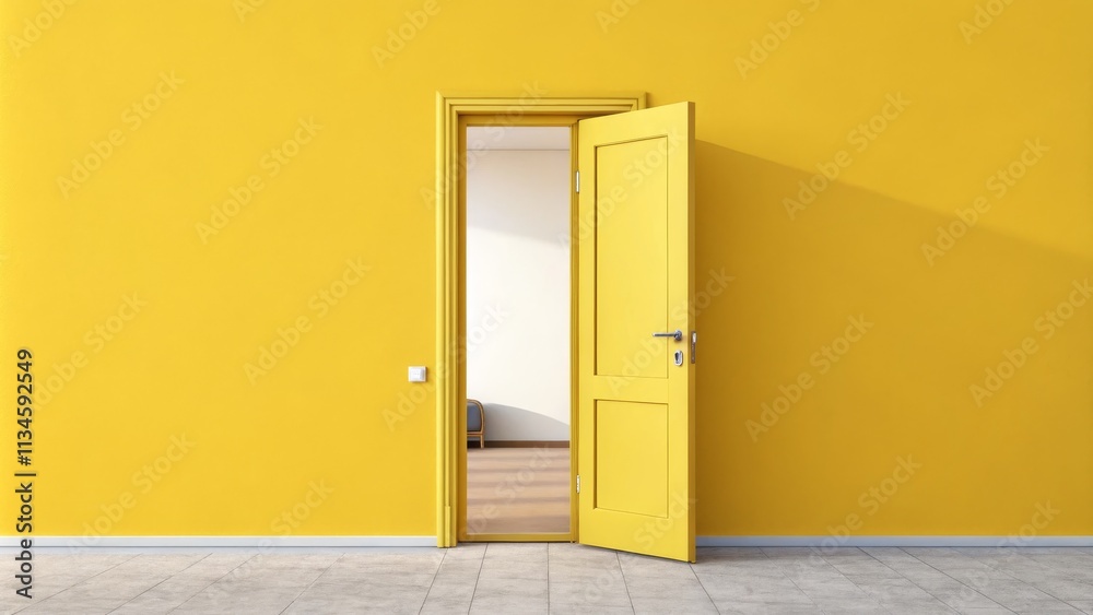 Yellow Doorway Open Door, Minimalist Composition, Yellow Wall, 3D Render, Interior Design Open Door, Minimalism