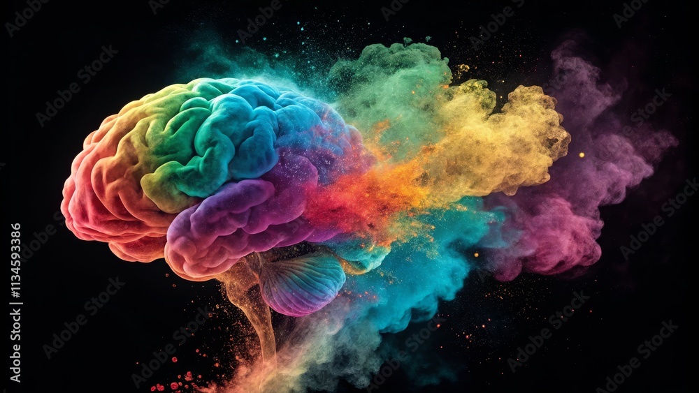 Obraz premium Rainbow Brain Explosion A Colorful Abstract Composition, Brain, Creativity, Mind Creativity, Abstract art