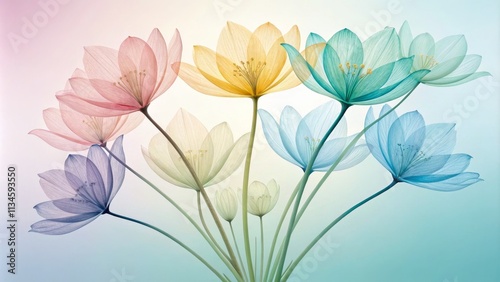 Pastel Floral Bouquet Translucent Flower Composition, Soft Color Palette, Serene Nature Concept, flower photography, botanical art Flower Photography, Botanical Art