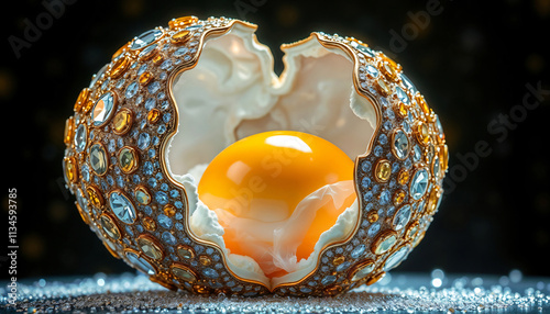 egg encrusted with sparkling diamonds and golden gemstones photo