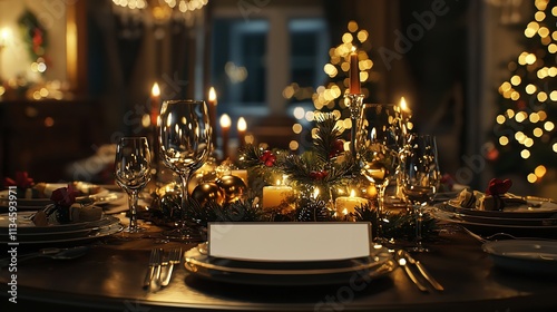 Elegant Table Setting for Christmas Dinner with Beautiful Festive Decor