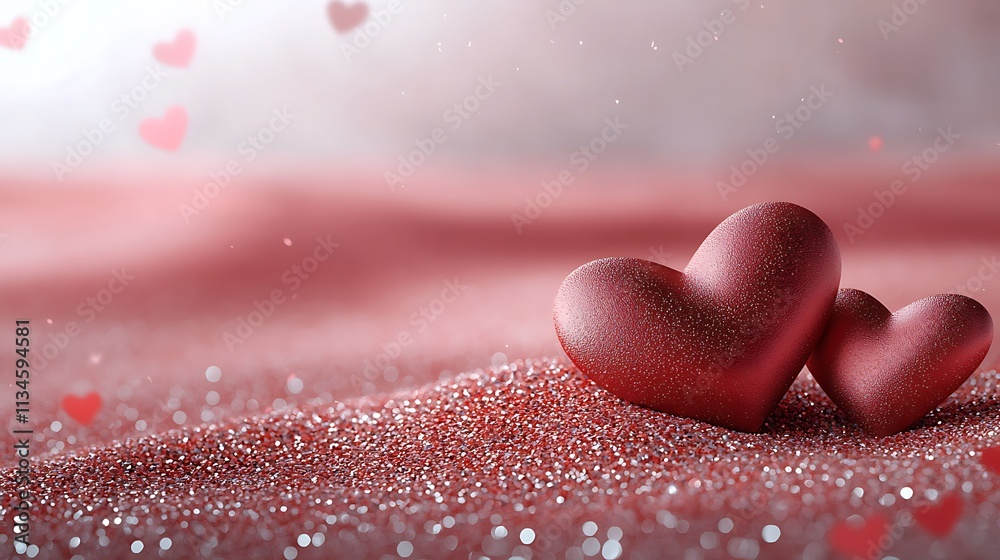 Obraz premium Soft focus valentine's day love setting with hearts and glitter for a romantic atmosphere