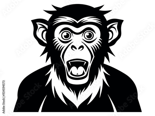 Capuchin monkey vector silhouette on white background. A gibbon on a white background. Wild Animals. Monkey silhouettes isolated. Capuchin monkey and chimpanzee hanging.