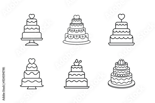 wedding cake line art vector illustration