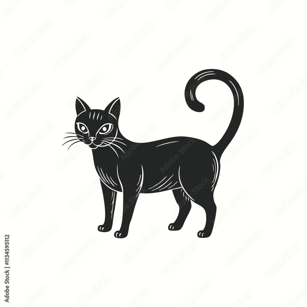 black silhouette of a cat on a white background. Vector graphics.