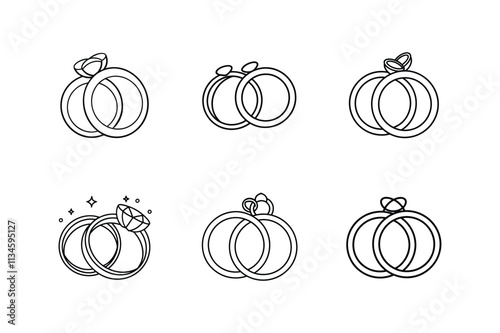 wedding rings line art vector illustration