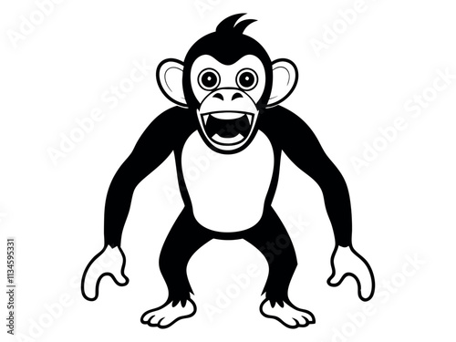 Capuchin monkey vector silhouette on white background. A gibbon on a white background. Wild Animals. Monkey silhouettes isolated. Capuchin monkey and chimpanzee hanging.