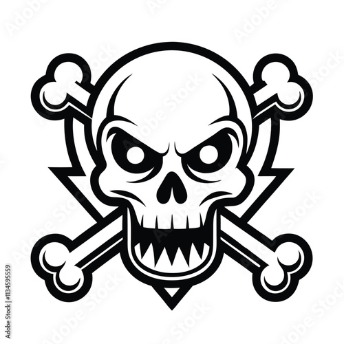 minimalist skull with crossbones, often used for spooky themes white background