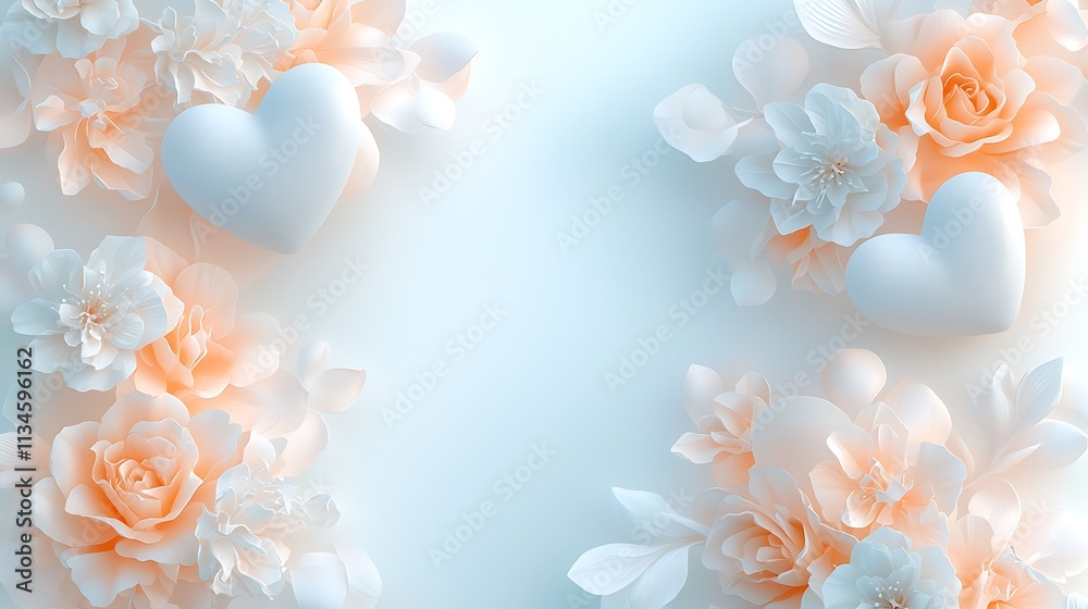 Romantic valentine's day background hearts flowers & soft color floral arrangement Romantic valentine's day background hearts flowers & soft color floral arrangement