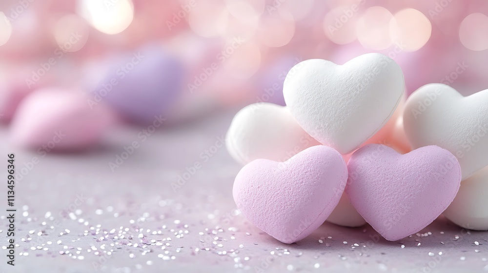Obraz premium Valentines day background sweet heart-shaped candies romantic setting soft focus love theme