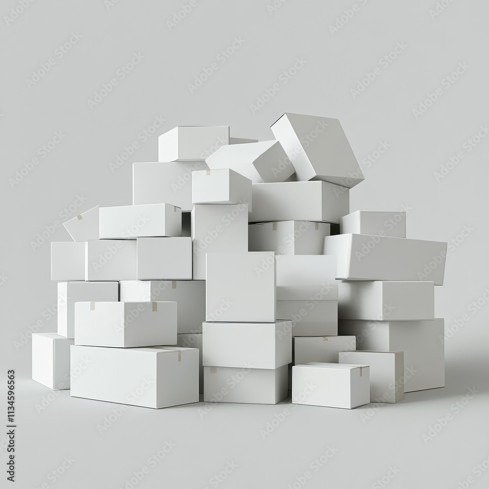 Fototapeta premium Stacked White Boxes for Shipping and Storage