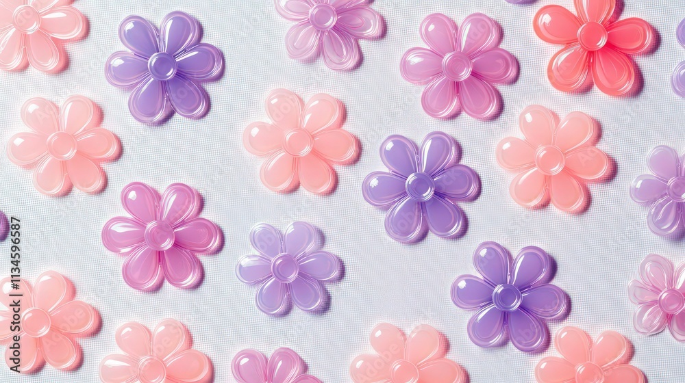 flower-shaped stickers, transparent background, pastel colors, pink and purple tones, plastic texture, simple pattern. flower-shaped stickers, transparent background, pastel colors, pink and purple tones, plastic texture, simple pattern.