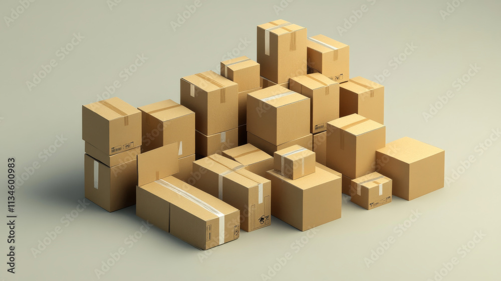 3d cardboard parcel box for package delivery vector icon. Isolated open brown carton empty gift pack. Warehouse closed paper cargo stack with tape. Container pile for distribution mockup design 3d cardboard parcel box for package delivery vector icon. Isolated open brown carton empty gift pack. Warehouse closed paper cargo stack with tape. Container pile for distribution mockup design