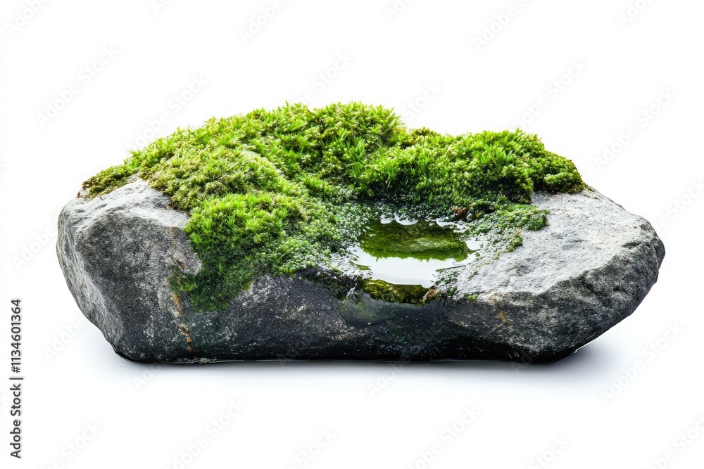 Algae-covered rock with small puddle of water Algae-covered rock with small puddle of water