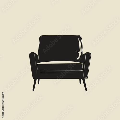 Silhouette of a sleek modern armchair with clean lines and geometric design