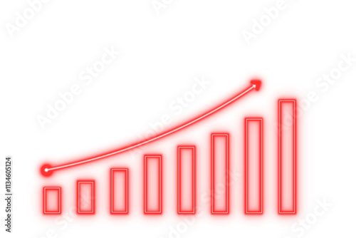 Growing graph in red glowing neon. Growing diagram business isolated on transparent background. graph with red arrow