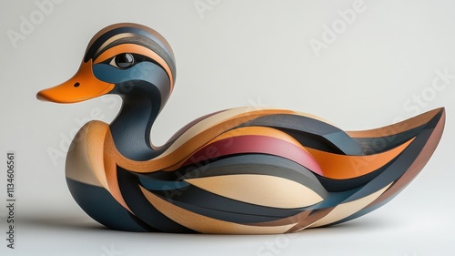 Stylized, a duck with distinctive color contrasts and artistic lines, featuring a contemporary design that emphasizes its unique features and aesthetic appeal. photo