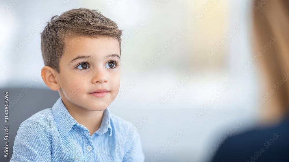 Preschooler engaged and inquisitive during one-on-one meeting with a manager in a professional office environment Preschooler engaged and inquisitive during one-on-one meeting with a manager in a professional office environment